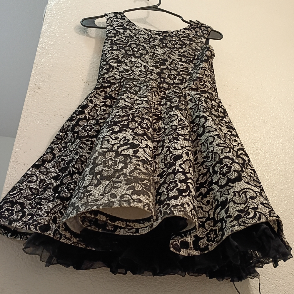 Elegant Black and White Floral Kids Dress